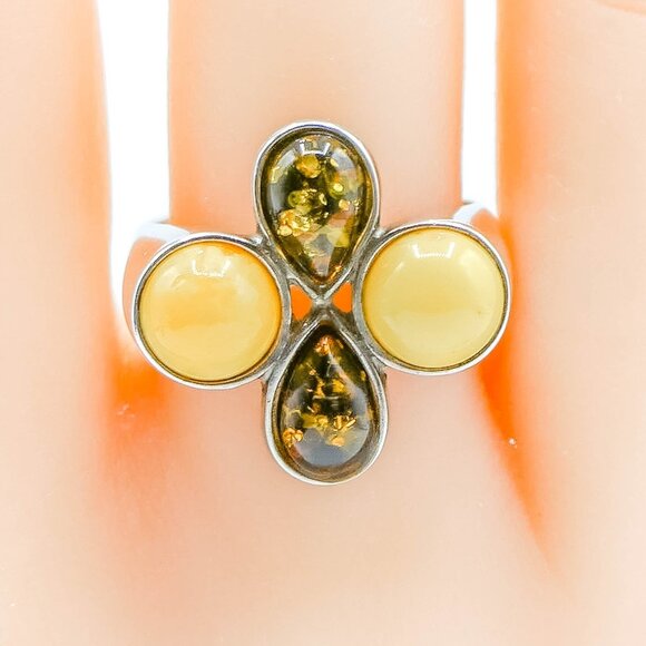 Baltic & Butterscotch Amber Sterling Silver Statement Ring Size 9 - Picture 5 of 6